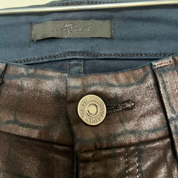 7 MANKIND - WAXED EMBOSSED CROCCO JEANS - SIZE 25 - BURGUNDY/NAVY - ALMOST NEW - Picture 2 of 5